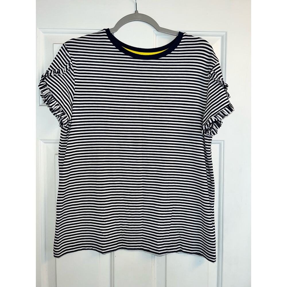 Mini Boden Navy Stripe Ruffle Sleeve Short Sleeve Shirt - sz 15-16Y